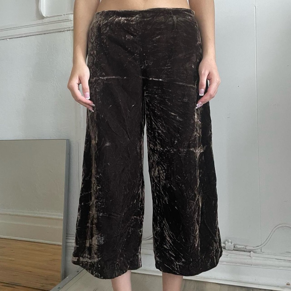 WD.NY Dark Brown Velvet Wide Leg Pants